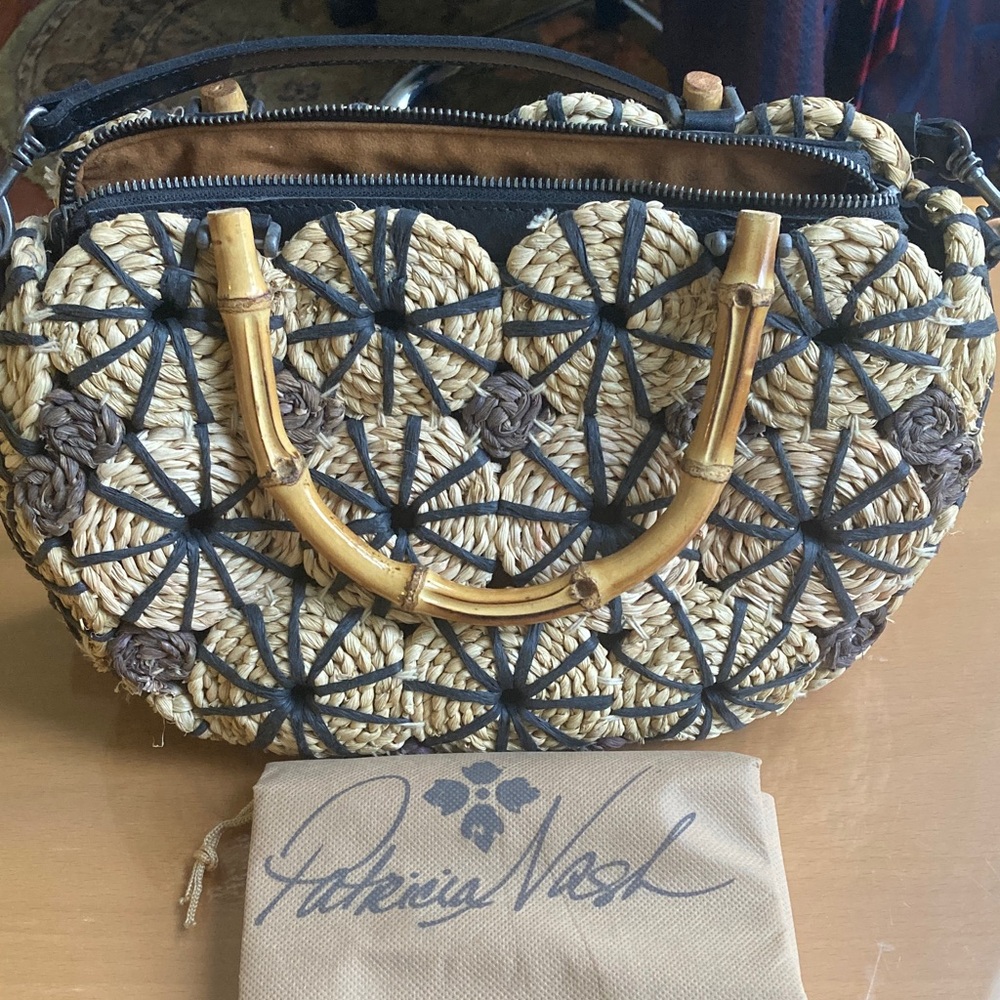 Patricia Nash Woven Straw and Black Shoulder Bag